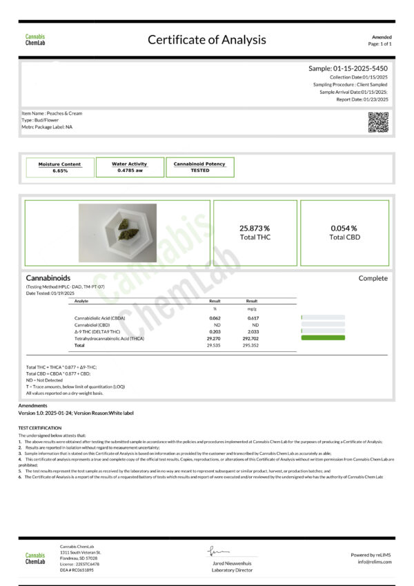 2025 Peaches and Cream COA Page 2 Peaches and CreamTHCA Flower