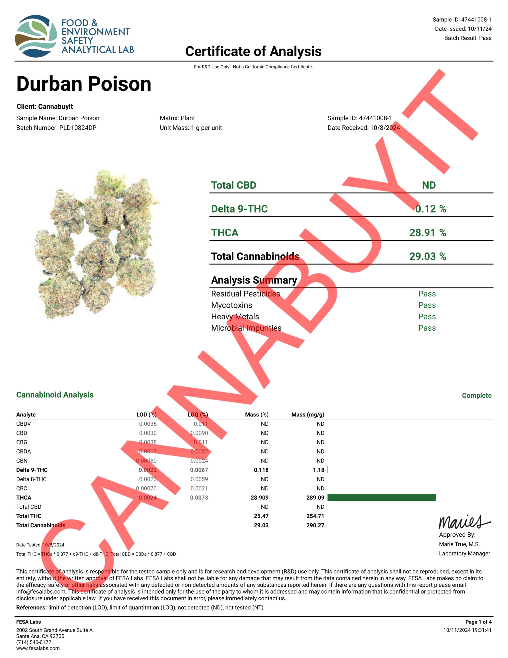 Durban poison COA june1 Durban Poison #2 THCA Flower