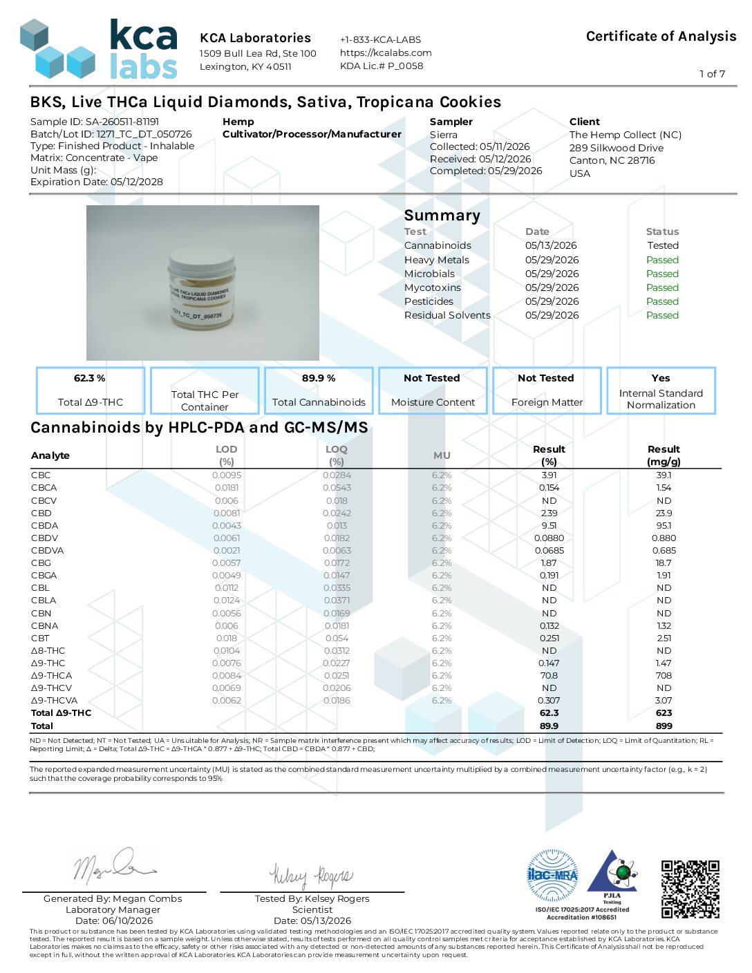 1781637749225-BKS, Live THCa Liquid Diamonds, Sativa, Tropicana Cookies 1271_TC_DT_050726 2 Gram 510 Thread Liquid Diamond Cartridge